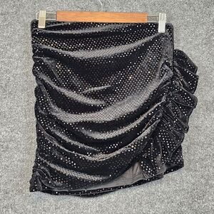 NWT DO+BE Black Shimmer Ruched Ruffle Mini Skirt| Size Small